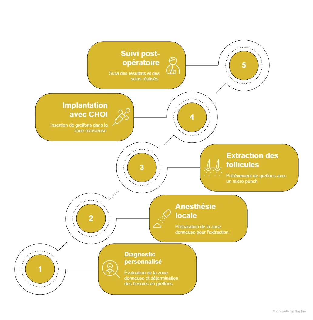 Implanteur de Choi : guide de la technique de greffe ! 2 schema du déroulement d'une intervention avec implanteur de Choï